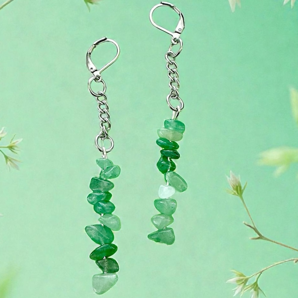 🆕 Green Aventurine Gemstones Dangle Earrings-Stainless Steel